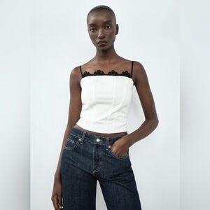 Zara lace trimmed corset inspired white Top sz.S